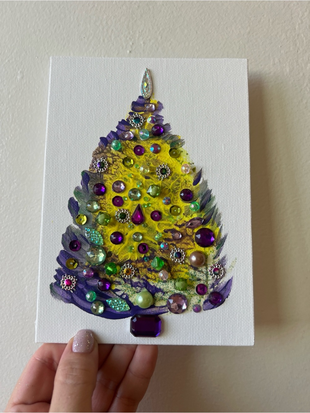 Purple, Lime & Gold Jeweled Christmas Tree – 5x7 Original - Picture 5 of 8